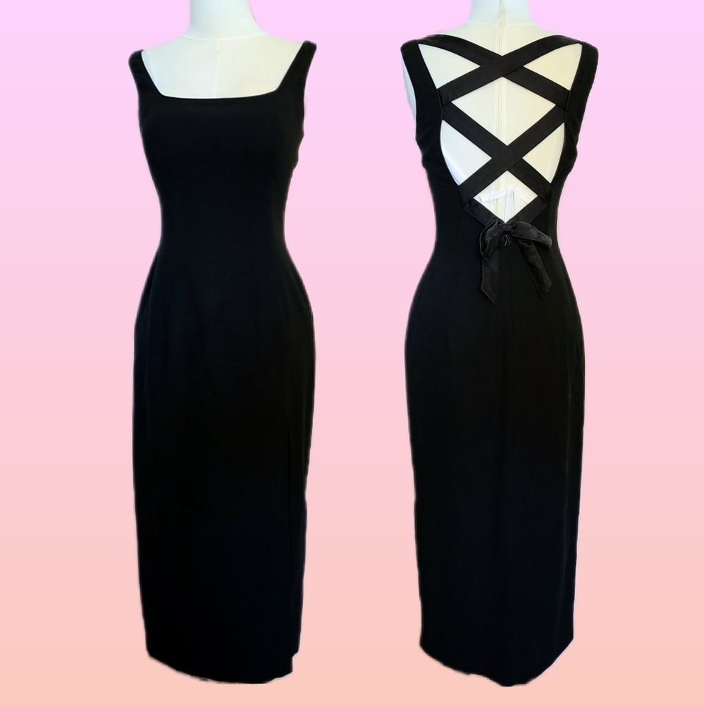 Vintage black cocktail dress with slit